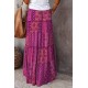 Purple Tiered Paisley Print Pocketed Maxi Skirt