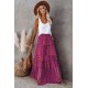 Purple Tiered Paisley Print Pocketed Maxi Skirt