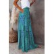 Green Tiered Paisley Print Pocketed Maxi Skirt