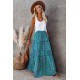 Green Tiered Paisley Print Pocketed Maxi Skirt