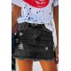 Black Distressed Raw Hem Denim Skirt