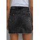 Black Distressed Raw Hem Denim Skirt