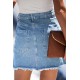 Sky Blue Pocketed Raw Hemline Short Denim Skirt