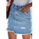 Sky Blue Pocketed Raw Hemline Short Denim Skirt