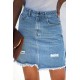 Sky Blue Pocketed Raw Hemline Short Denim Skirt