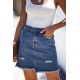 Blue Pocketed Raw Hemline Short Denim Skirt