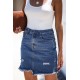 Blue Pocketed Raw Hemline Short Denim Skirt