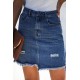 Blue Pocketed Raw Hemline Short Denim Skirt