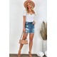 Blue Distressed Raw Hem Denim Mini Skirt