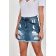 Blue Distressed Raw Hem Denim Mini Skirt