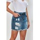 Blue Distressed Raw Hem Denim Mini Skirt