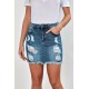 Blue Distressed Raw Hem Denim Mini Skirt