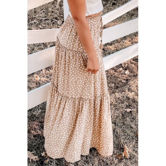 Smocked Ruffled Tiered Spots High Waist Maxi Skirt