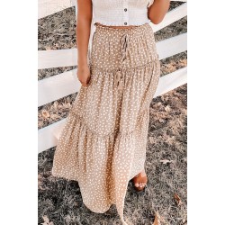 Smocked Ruffled Tiered Spots High Waist Maxi Skirt