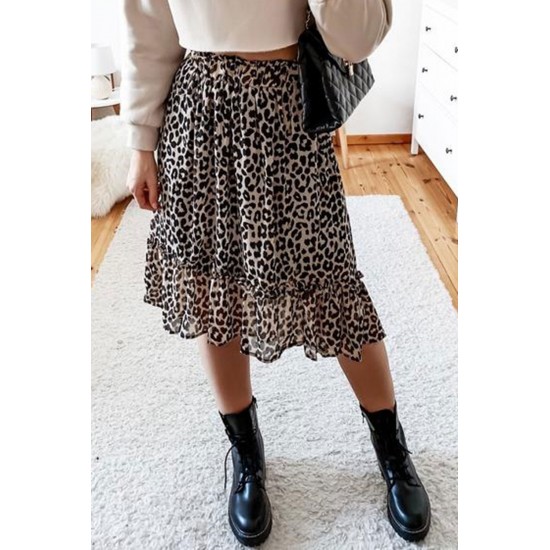 Leopard High Waist Tiered Midi Skirt