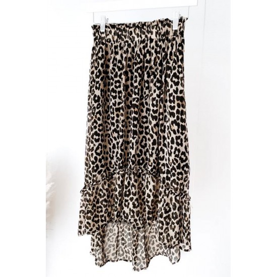 Leopard High Waist Tiered Midi Skirt