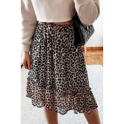 Leopard High Waist Tiered Midi Skirt