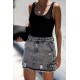 Black High Waist Distressed Denim Mini Skirt with Pocket