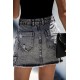 Black High Waist Distressed Denim Mini Skirt with Pocket