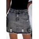 Black High Waist Distressed Denim Mini Skirt with Pocket