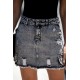 Black High Waist Distressed Denim Mini Skirt with Pocket