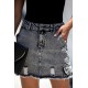 Black High Waist Distressed Denim Mini Skirt with Pocket