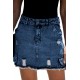 Blue High Waist Distressed Denim Mini Skirt with Pocket