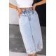 Sky Blue High Waist Hole Denim Skirts