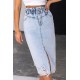 Sky Blue High Waist Hole Denim Skirts