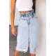 Sky Blue High Waist Hole Denim Skirts