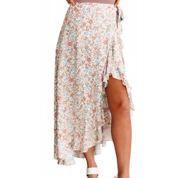 Wrap Style High-low Ruffle Hemline Floral Skirt