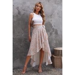 Wrap Style High-low Ruffle Hemline Floral Skirt