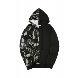 Black Camo Colorblock Men's Hoodie with Kangaroo Pocket