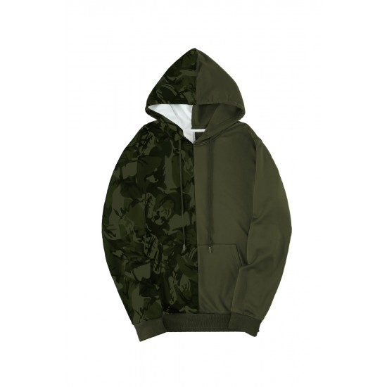 Green Camo Colorblock Men's Hoodie with Kangaroo Pocket