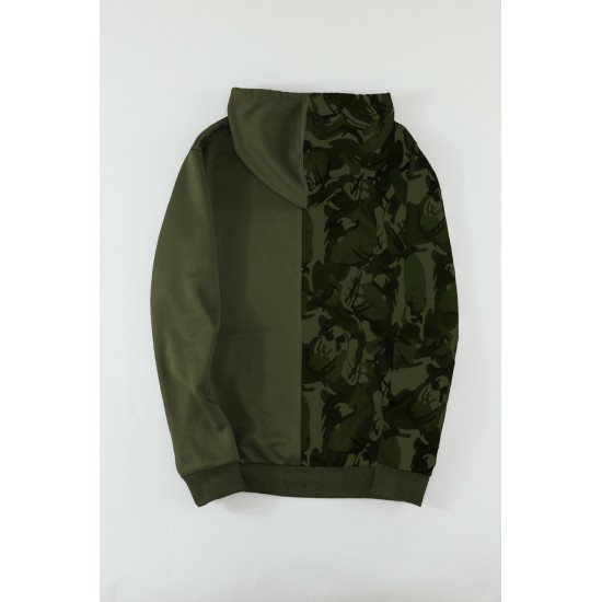 Green Camo Colorblock Men's Hoodie with Kangaroo Pocket