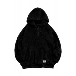 Black 1/4 Zip Fleece Men's Hoodie with Pocket