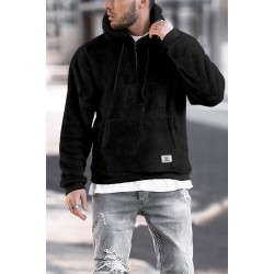 Black 1/4 Zip Fleece Men's Hoodie with Pocket