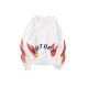 White Letters Flame Print Crew Neck Men's Graphic Sweatshirt