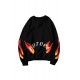 Black Letters Flame Print Crew Neck Men's Graphic Sweatshirt