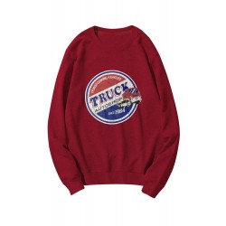 Red Graphic Letter Print Crew Neck Men's Pullover Sweatshirt