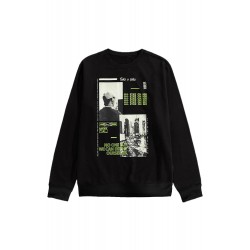 Black Letter Pattern Print Crew Neck Men's Graphic Sweatshirt