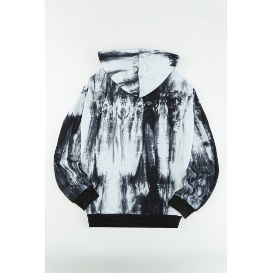 White Tie-dyed Print Kangaroo Pocket Men's Hoodie