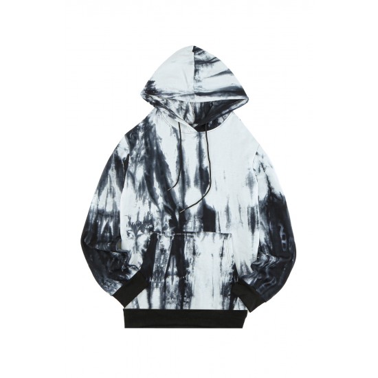 White Tie-dyed Print Kangaroo Pocket Men's Hoodie