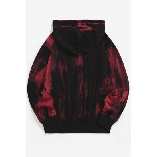 Red Tie-dyed Print Kangaroo Pocket Men's Hoodie