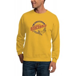 Yellow Crew Neck Spaceship Graphic Men's Pullover Sweatshirt