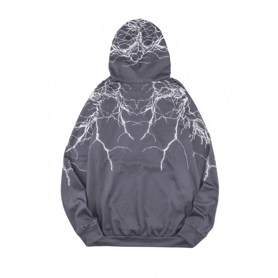 Gray Lightning Men's Hooded Sweatshirt with Kangaroo Pocket