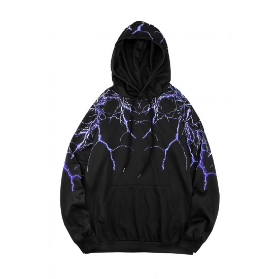 Black Lightning Men's Hooded Sweatshirt with Kangaroo Pocket