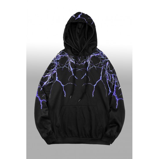 Black Lightning Men's Hooded Sweatshirt with Kangaroo Pocket