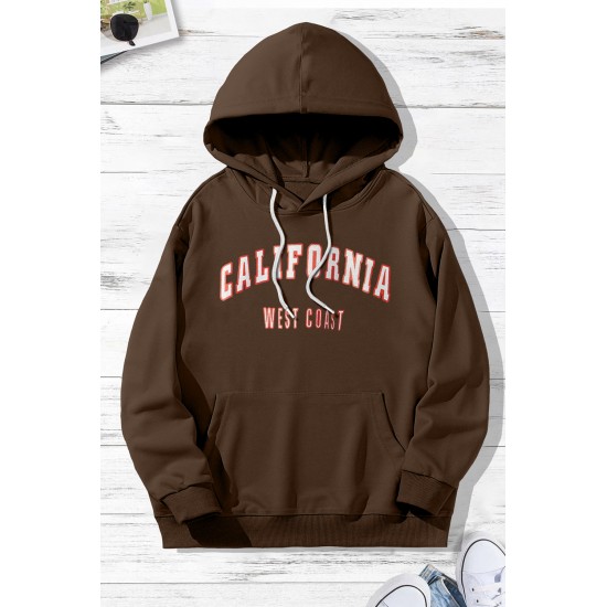 Brown Letter Print Men's Hoodie with Kangaroo Pocket