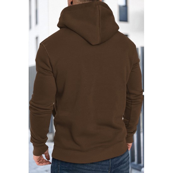 Brown Letter Print Men's Hoodie with Kangaroo Pocket